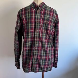 Burton - Burgundy and Kaki Checkered Long Sleeve Button Down Shirt